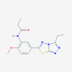 molecular formula C15H17N5O2S B234145 N-[5-(3-ethyl[1,2,4]triazolo[3,4-b][1,3,4]thiadiazol-6-yl)-2-methoxyphenyl]propanamide 