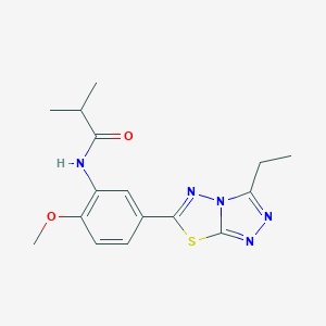 molecular formula C16H19N5O2S B234160 N-[5-(3-ethyl[1,2,4]triazolo[3,4-b][1,3,4]thiadiazol-6-yl)-2-methoxyphenyl]-2-methylpropanamide 