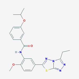 molecular formula C22H23N5O3S B234166 N-[5-(3-ethyl[1,2,4]triazolo[3,4-b][1,3,4]thiadiazol-6-yl)-2-methoxyphenyl]-3-isopropoxybenzamide 
