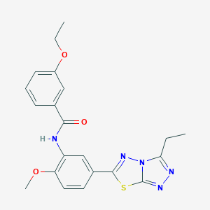 molecular formula C21H21N5O3S B234177 3-ethoxy-N-[5-(3-ethyl[1,2,4]triazolo[3,4-b][1,3,4]thiadiazol-6-yl)-2-methoxyphenyl]benzamide 