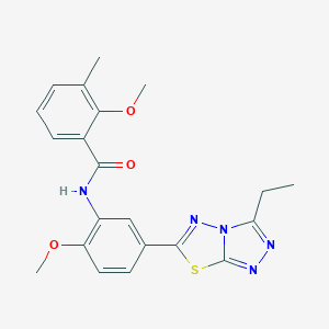 molecular formula C21H21N5O3S B234179 N-[5-(3-ethyl[1,2,4]triazolo[3,4-b][1,3,4]thiadiazol-6-yl)-2-methoxyphenyl]-2-methoxy-3-methylbenzamide 