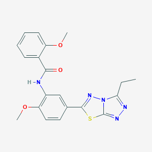 molecular formula C20H19N5O3S B234181 N-[5-(3-ethyl[1,2,4]triazolo[3,4-b][1,3,4]thiadiazol-6-yl)-2-methoxyphenyl]-2-methoxybenzamide 