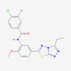 molecular formula C19H15Cl2N5O2S B234200 3,4-dichloro-N-[5-(3-ethyl[1,2,4]triazolo[3,4-b][1,3,4]thiadiazol-6-yl)-2-methoxyphenyl]benzamide 