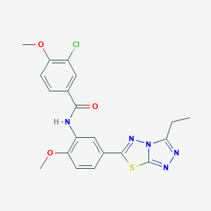 molecular formula C20H18ClN5O3S B234202 3-chloro-N-[5-(3-ethyl[1,2,4]triazolo[3,4-b][1,3,4]thiadiazol-6-yl)-2-methoxyphenyl]-4-methoxybenzamide 