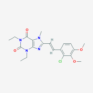 molecular formula C20H23ClN4O4 B234206 (E)-8-(2-Chloro-3,4-dimethoxystyryl)-1,3-diethyl-7-methylxanthine CAS No. 155271-43-5