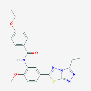 molecular formula C21H21N5O3S B234207 4-ethoxy-N-[5-(3-ethyl[1,2,4]triazolo[3,4-b][1,3,4]thiadiazol-6-yl)-2-methoxyphenyl]benzamide 