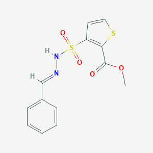 molecular formula C13H12N2O4S2 B234218 Methyl 3-(((phenylmethylene)hydrazino)sulfonyl)-2-thiophenecarboxylate CAS No. 145865-78-7