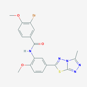 molecular formula C19H16BrN5O3S B234233 3-bromo-4-methoxy-N-[2-methoxy-5-(3-methyl[1,2,4]triazolo[3,4-b][1,3,4]thiadiazol-6-yl)phenyl]benzamide 