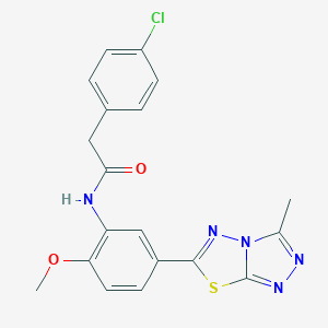 molecular formula C19H16ClN5O2S B234235 2-(4-chlorophenyl)-N-[2-methoxy-5-(3-methyl[1,2,4]triazolo[3,4-b][1,3,4]thiadiazol-6-yl)phenyl]acetamide 
