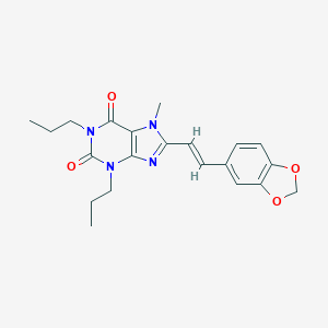 molecular formula C21H24N4O4 B234295 (E)-7-Methyl-8-(3,4-methylenedioxystyryl)-1,3-dipropylxanthine CAS No. 151539-62-7