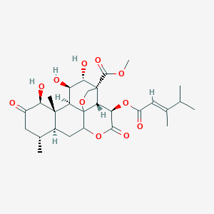 molecular formula C17H23ClN4O4 B234404 Methyl (2R,3R,6R,8S,9R,12S,13S,14S,15R,16R,17R)-3-[(E)-3,4-dimethylpent-2-enoyl]oxy-12,15,16-trihydroxy-9,13-dimethyl-4,11-dioxo-5,19-dioxapentacyclo[12.5.0.01,6.02,17.08,13]nonadecane-17-carboxylate CAS No. 152645-85-7