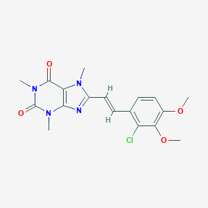 molecular formula C18H19ClN4O4 B234517 (E)-8-(2-Chloro-3,4-dimethoxystyryl)caffeine CAS No. 155271-45-7