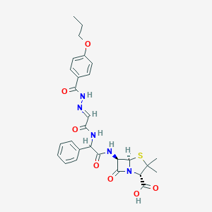 molecular formula C28H31N5O7S B234729 (2S,5R,6R)-3,3-Dimethyl-7-oxo-6-[[2-phenyl-2-[[(2E)-2-[(4-propoxybenzoyl)hydrazinylidene]acetyl]amino]acetyl]amino]-4-thia-1-azabicyclo[3.2.0]heptane-2-carboxylic acid CAS No. 143729-84-4