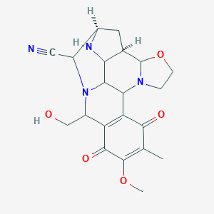 molecular formula C21H24N4O5 B234887 (1R,3R)-16-(Hydroxymethyl)-13-methoxy-12-methyl-11,14-dioxo-5-oxa-8,17,20-triazahexacyclo[15.3.1.03,19.04,8.09,18.010,15]henicosa-10(15),12-diene-21-carbonitrile CAS No. 152053-14-0