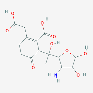 molecular formula C15H21NO9 B234934 3-Amino-5-C-(3-carboxy-4-(carboxymethyl)-2-oxo-3-cyclohexen-1-yl)altrofuranose CAS No. 143873-67-0