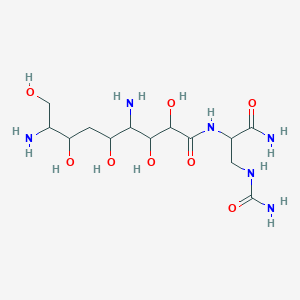 molecular formula C13H28N6O8 B234945 4,8-diamino-N-[1-amino-3-(carbamoylamino)-1-oxopropan-2-yl]-2,3,5,7,9-pentahydroxynonanamide CAS No. 155547-95-8