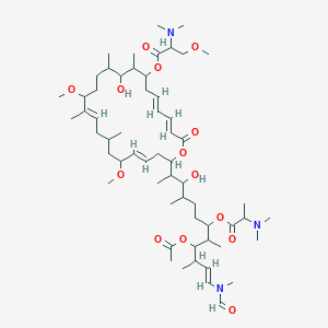 molecular formula C59H101N3O14 B234980 [(3Z,5Z,8R,9S,10R,11R,14S,15Z,18R,20R,21Z,24S)-24-[(E,2S,3S,4S,7R,8S,9R,10R)-9-acetyloxy-7-[(2S)-2-(dimethylamino)propanoyl]oxy-12-[formyl(methyl)amino]-3-hydroxy-4,8,10-trimethyldodec-11-en-2-yl]-10-hydroxy-14,20-dimethoxy-9,11,15,18-tetramethyl-2-oxo-1-oxacyclotetracosa-3,5,15,21-tetraen-8-yl] (2S)-2-(dimethylamino)-3-methoxypropanoate CAS No. 151923-84-1