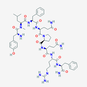 molecular formula C55H78N14O11 B235332 (2S)-2-[[(2S)-1-[(2S)-5-amino-2-[[(2S)-2-[[(2S)-2-[[(2S)-2-amino-3-(4-hydroxyphenyl)propanoyl]-methylamino]-4-methylpentanoyl]amino]-3-phenylpropanoyl]amino]-5-oxopentanoyl]pyrrolidine-2-carbonyl]amino]-N-[(2S)-1-[[(2S)-1-amino-1-oxo-3-phenylpropan-2-yl]amino]-5-(diaminomethylideneamino)-1-oxopentan-2-yl]pentanediamide CAS No. 145274-94-8