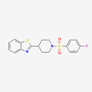 molecular formula C18H17FN2O2S2 B2353724 2-{1-[(4-Fluorophenyl)sulfonyl]-4-piperidinyl}-1,3-benzothiazole CAS No. 605628-16-8