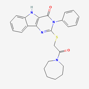 molecular formula C24H24N4O2S B2353734 2-((2-(氮杂环-1-基)-2-氧代乙基)硫代)-3-苯基-3H-嘧啶并[5,4-b]吲哚-4(5H)-酮 CAS No. 537668-62-5
