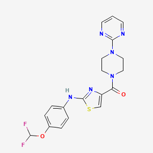 molecular formula C19H18F2N6O2S B2353736 (2-((4-(Difluoromethoxy)phenyl)amino)thiazol-4-yl)(4-(pyrimidin-2-yl)piperazin-1-yl)methanone CAS No. 1105220-22-1