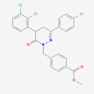 molecular formula C25H19Cl3N2O3 B2353748 Methyl 4-{[3-(4-chlorophenyl)-5-(2,3-dichlorophenyl)-6-oxo-1,4,5,6-tetrahydropyridazin-1-yl]methyl}benzoate CAS No. 344282-79-7