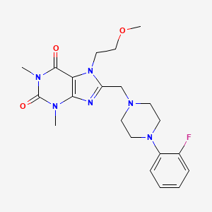 molecular formula C21H27FN6O3 B2353749 8-((4-(2-fluorophenyl)piperazin-1-yl)methyl)-7-(2-methoxyethyl)-1,3-dimethyl-1H-purine-2,6(3H,7H)-dione CAS No. 851941-16-7