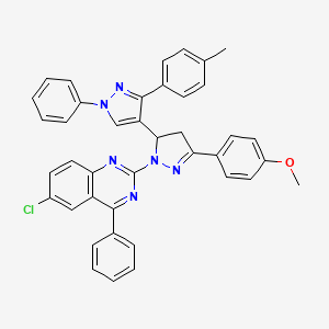 6-Chloro-2-[5-(4-methoxyphenyl)-3-[3-(4-methylphenyl)-1-phenylpyrazol-4-yl]-3,4-dihydropyrazol-2-yl]-4-phenylquinazoline