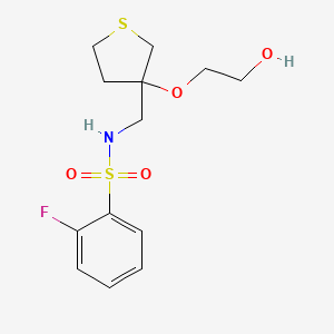 2-fluoro-N-((3-(2-hydroxyethoxy)tetrahydrothiophen-3-yl)methyl)benzenesulfonamide