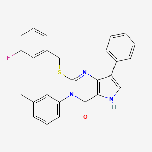 molecular formula C26H20FN3OS B2353797 2-((3-fluorobenzyl)thio)-7-phenyl-3-(m-tolyl)-3H-pyrrolo[3,2-d]pyrimidin-4(5H)-one CAS No. 1793884-87-3