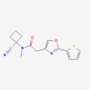 molecular formula C15H15N3O2S B2353798 N-(1-Cyanocyclobutyl)-N-methyl-2-(2-thiophen-2-yl-1,3-oxazol-4-yl)acetamide CAS No. 1436189-59-1