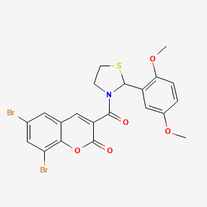 6,8-dibromo-3-(2-(2,5-dimethoxyphenyl)thiazolidine-3-carbonyl)-2H-chromen-2-one