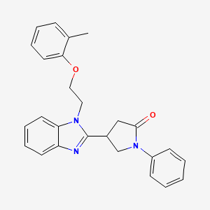 molecular formula C26H25N3O2 B2353815 4-{1-[2-(2-Methylphenoxy)ethyl]benzimidazol-2-yl}-1-phenylpyrrolidin-2-one CAS No. 694488-88-5