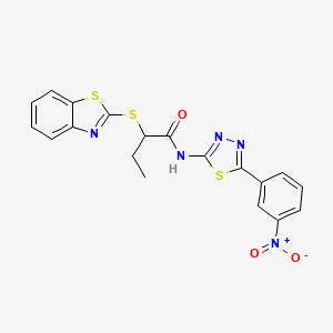 molecular formula C19H15N5O3S3 B2353816 2-(1,3-benzothiazol-2-ylsulfanyl)-N-[5-(3-nitrophenyl)-1,3,4-thiadiazol-2-yl]butanamide CAS No. 394239-34-0