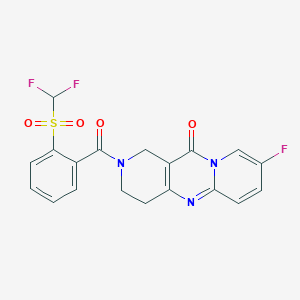 molecular formula C19H14F3N3O4S B2353817 2-(2-((difluoromethyl)sulfonyl)benzoyl)-8-fluoro-3,4-dihydro-1H-dipyrido[1,2-a:4',3'-d]pyrimidin-11(2H)-one CAS No. 2034414-10-1