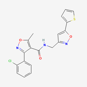 molecular formula C19H14ClN3O3S B2353820 3-(2-chlorophenyl)-5-methyl-N-((5-(thiophen-2-yl)isoxazol-3-yl)methyl)isoxazole-4-carboxamide CAS No. 953188-57-3
