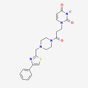 molecular formula C21H23N5O3S B2353822 1-(3-oxo-3-(4-((4-phenylthiazol-2-yl)methyl)piperazin-1-yl)propyl)pyrimidine-2,4(1H,3H)-dione CAS No. 1207029-65-9