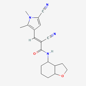molecular formula C19H22N4O2 B2353831 (E)-N-(2,3,3a,4,5,6,7,7a-Octahydro-1-benzofuran-4-yl)-2-cyano-3-(5-cyano-1,2-dimethylpyrrol-3-yl)prop-2-enamide CAS No. 1808417-81-3