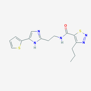 molecular formula C15H17N5OS2 B2353845 4-propyl-N-(2-(4-(thiophen-2-yl)-1H-imidazol-2-yl)ethyl)-1,2,3-thiadiazole-5-carboxamide CAS No. 1396812-68-2