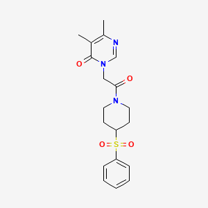 molecular formula C19H23N3O4S B2353848 5,6-dimethyl-3-(2-oxo-2-(4-(phenylsulfonyl)piperidin-1-yl)ethyl)pyrimidin-4(3H)-one CAS No. 1448131-99-4