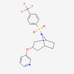 molecular formula C19H19F3N2O3S B2353880 (1R,5S)-3-(pyridin-3-yloxy)-8-((4-(trifluoromethyl)phenyl)sulfonyl)-8-azabicyclo[3.2.1]octane CAS No. 2109188-11-4