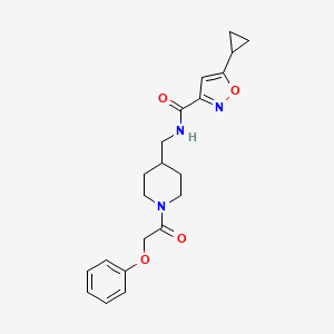 molecular formula C21H25N3O4 B2353893 5-cyclopropyl-N-((1-(2-phenoxyacetyl)piperidin-4-yl)methyl)isoxazole-3-carboxamide CAS No. 1396750-39-2