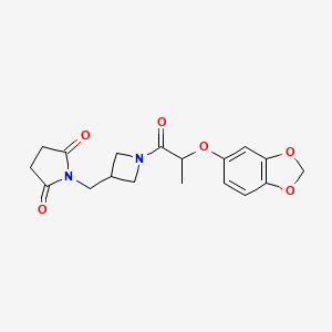 molecular formula C18H20N2O6 B2353907 1-({1-[2-(2H-1,3-苯二氧杂环戊-5-yloxy)丙酰]氮杂环丁-3-基}甲基)吡咯烷-2,5-二酮 CAS No. 2097935-25-4