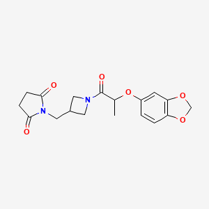 molecular formula C18H20N2O6 B2353907 1-({1-[2-(2H-1,3-benzodioxol-5-yloxy)propanoyl]azetidin-3-yl}methyl)pyrrolidine-2,5-dione CAS No. 2097935-25-4