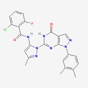2-chloro-N-(1-(1-(3,4-dimethylphenyl)-4-oxo-4,5-dihydro-1H-pyrazolo[3,4-d]pyrimidin-6-yl)-3-methyl-1H-pyrazol-5-yl)-6-fluorobenzamide