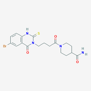 1-[4-(6-bromo-4-oxo-2-sulfanylidene-1H-quinazolin-3-yl)butanoyl]piperidine-4-carboxamide