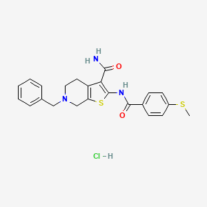 molecular formula C23H24ClN3O2S2 B2353938 6-Benzyl-2-(4-(methylthio)benzamido)-4,5,6,7-tetrahydrothieno[2,3-c]pyridine-3-carboxamide hydrochloride CAS No. 1328654-56-3