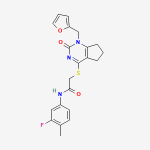 N-(3-fluoro-4-methylphenyl)-2-[[1-(furan-2-ylmethyl)-2-oxo-6,7-dihydro-5H-cyclopenta[d]pyrimidin-4-yl]sulfanyl]acetamide