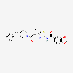 N-(4-(4-benzylpiperidine-1-carbonyl)-5,6-dihydro-4H-cyclopenta[d]thiazol-2-yl)benzo[d][1,3]dioxole-5-carboxamide
