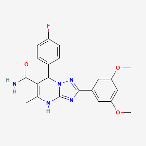 molecular formula C21H20FN5O3 B2353972 2-(3,5-Dimethoxyphenyl)-7-(4-fluorophenyl)-5-methyl-4,7-dihydro-[1,2,4]triazolo[1,5-a]pyrimidine-6-carboxamide CAS No. 538319-70-9